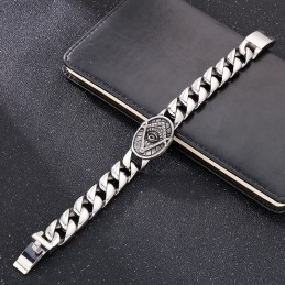 Pulsera De Titanio Masónica Con Placa Redonda Estilo Chic Vintage Para Hombre