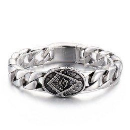 Pulsera De Titanio Masónica Con Placa Redonda Estilo Chic Vintage Para Hombre