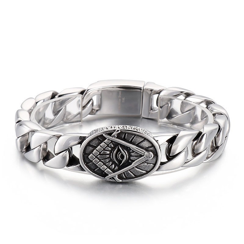 Pulsera De Titanio Masónica Con Placa Redonda Estilo Chic Vintage Para Hombre Pulsera De Titanio Masónica Con Placa Redonda Estilo Chic Vintage Para Hombre