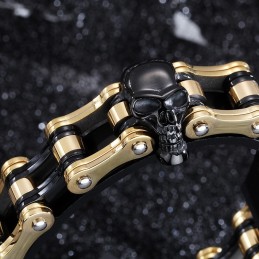 Pulsera De Motociclista De Titanio Con Calavera Bicolor Electrochapada Estilo Rock Hip-Hop Para Hombre