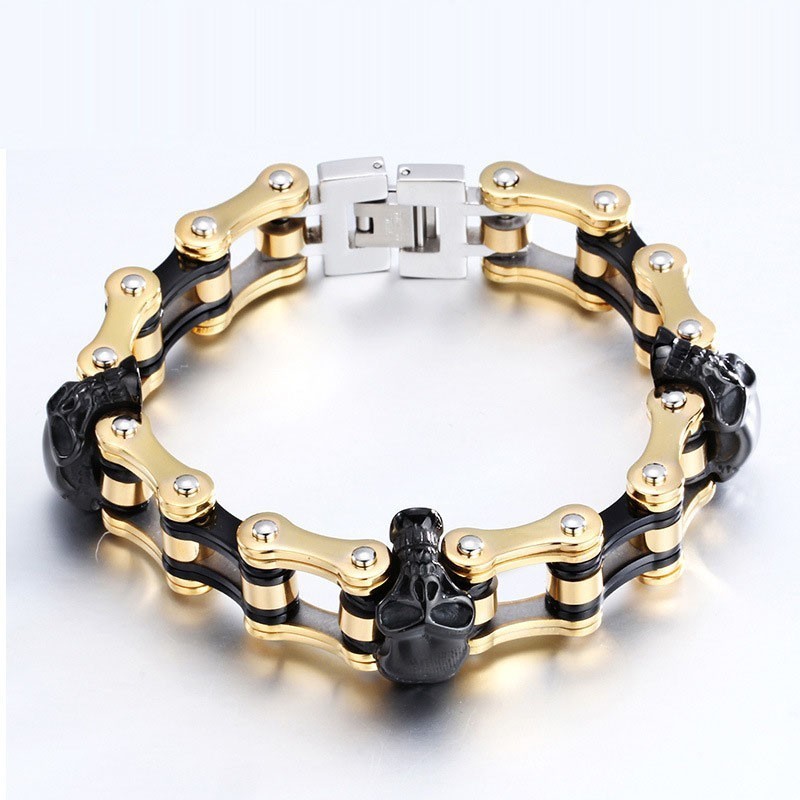 Pulsera De Motociclista De Titanio Con Calavera Bicolor Electrochapada Estilo Rock Hip-Hop Para Hombre Pulsera De Motociclista De Titanio Con Calavera Bicolor Electrochapada Estilo Rock Hip-Hop Para Hombre
