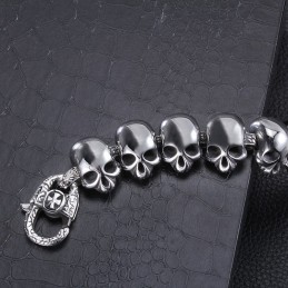 Pulsera De Titanio Con Calavera Pulida Y Huesos Cruzados Para Hombre.