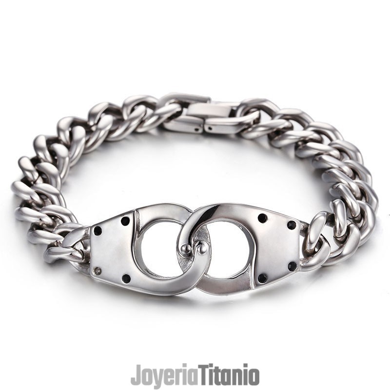 Pulsera De Titanio Tejida Con Diseño Geométrico De Esposas Para Hombre
