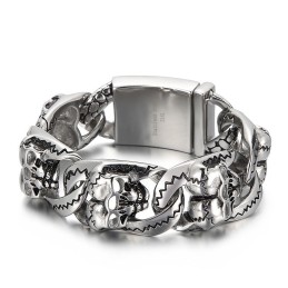 Pulsera De Titanio Con Diseño De Calavera Doble Para Hombre