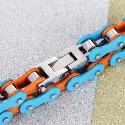 Pulsera De Motociclista De Titanio Azul-Naranja Pintada A Mano Para Hombre