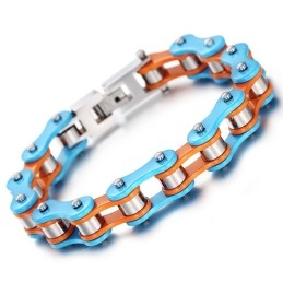 Pulsera De Motociclista De Titanio Azul-Naranja Pintada A Mano Para Hombre
