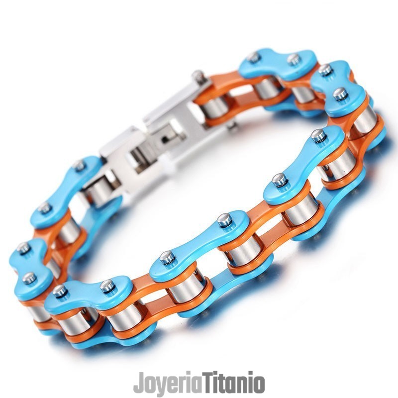 Pulsera De Motociclista De Titanio Azul-Naranja Pintada A Mano Para Hombre Pulsera De Motociclista De Titanio Azul-Naranja Pintada A Mano Para Hombre