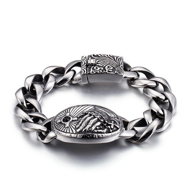 Pulsera De Titanio Curvada Con Cruz De Moda Y Circonitas Para Hombre Pulsera De Titanio Curvada Con Cruz De Moda Y Circonitas Para Hombre
