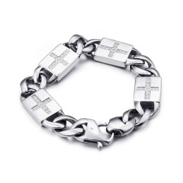 Pulseras De Titanio Con Cruz De Diamantes Estilo Hip-Hop Y Rock De Moda
