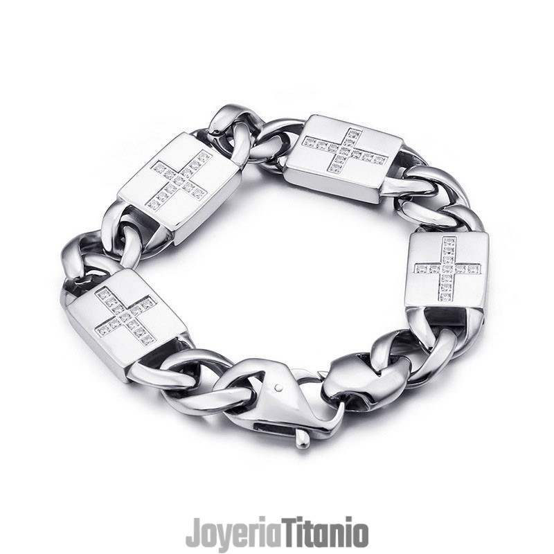 Pulseras De Titanio Con Cruz De Diamantes Estilo Hip-Hop Y Rock De Moda