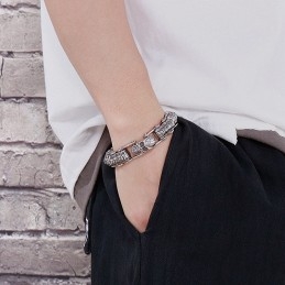 Pulsera De Titanio Con Cadena De Máquina De Quilla Y Calavera De Moda Para Hombre