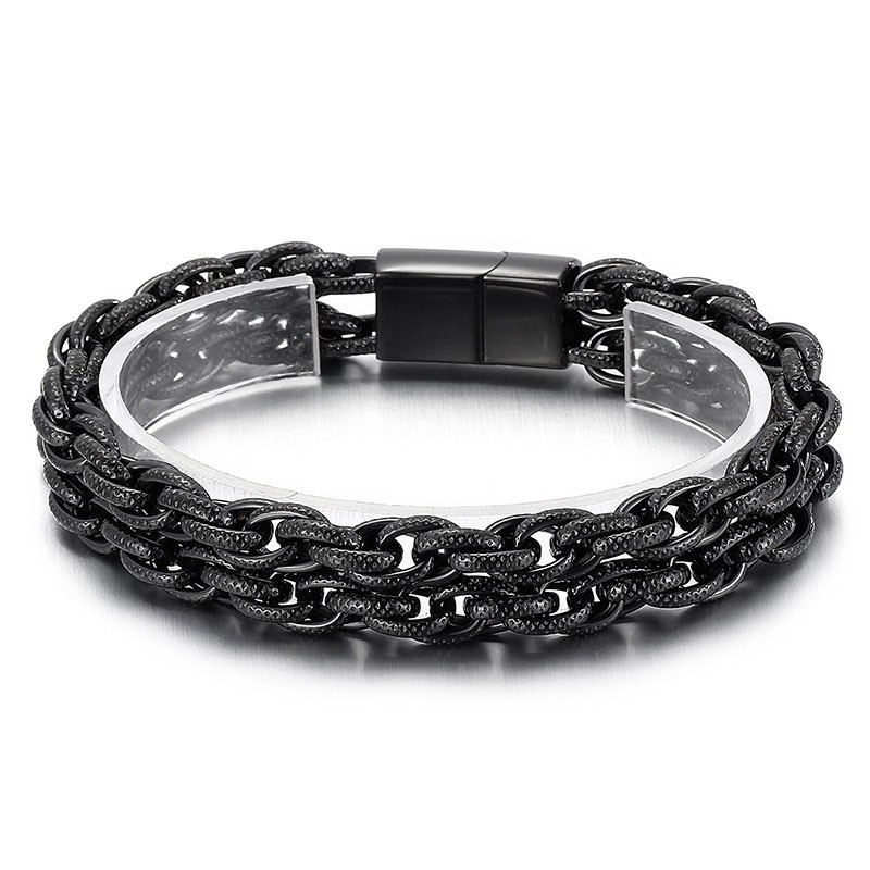 Pulsera De Titanio Doble Chapada En Negro De Moda Para Hombre Pulsera De Titanio Doble Chapada En Negro De Moda Para Hombre