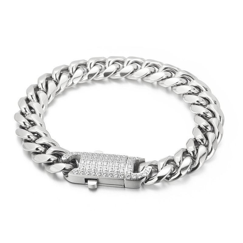 Pulsera De Titanio Con Diamantes Engastados Estilo Hip Hop Para Hombre