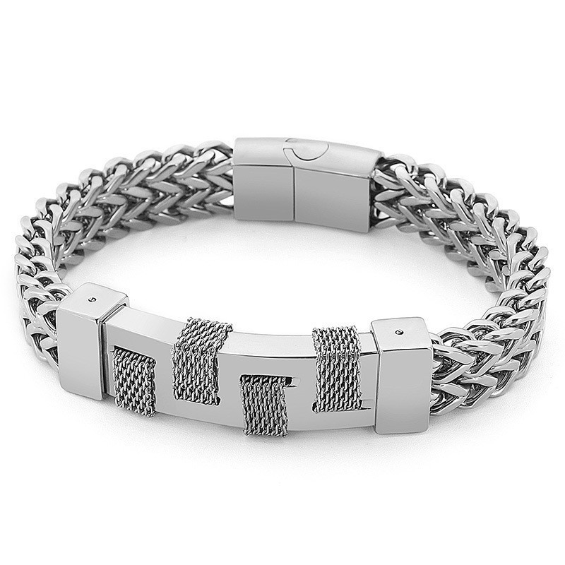 Pulsera De Titanio Tejido Para Hombre Con Diseño De Fotografía Callejera De Moda Y Marca Curvada
