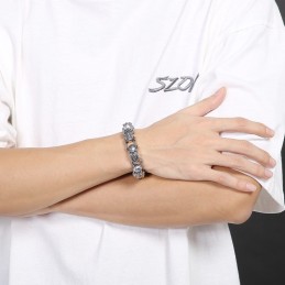 Pulsera De Titanio Para Hombre Con Calavera Floral Elegante Y Moderna