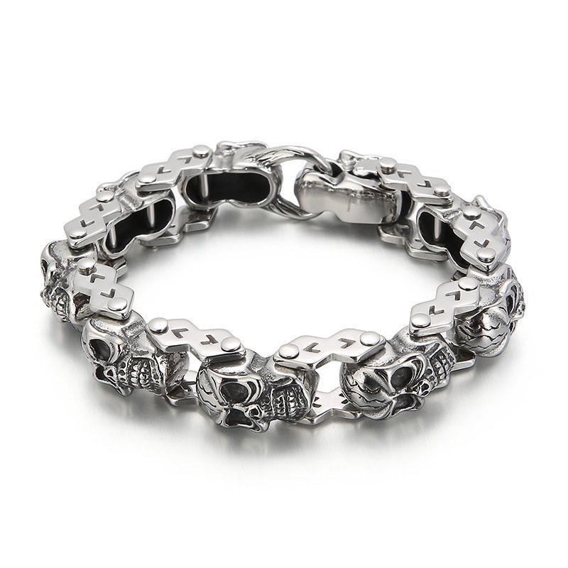 Pulsera De Titanio Para Hombre Con Calavera Floral Elegante Y Moderna Pulsera De Titanio Para Hombre Con Calavera Floral Elegante Y Moderna