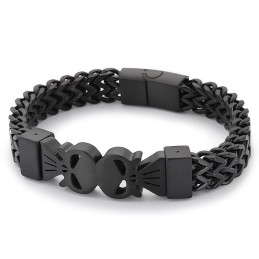 Pulsera Tejida De Titanio Con Doble Calavera Estilo Hip Hop Para Hombre
