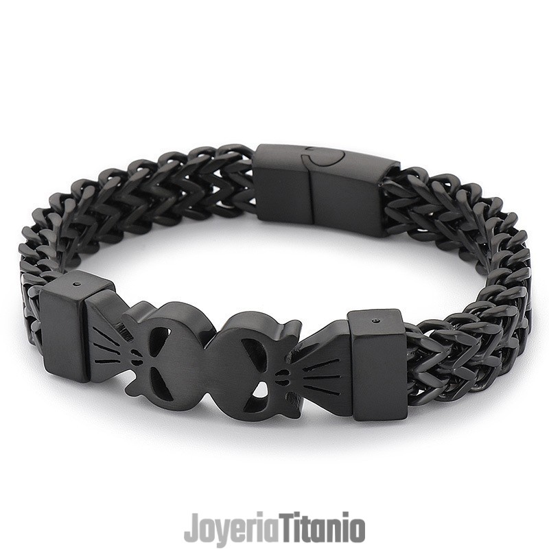 Pulsera Tejida De Titanio Con Doble Calavera Estilo Hip Hop Para Hombre