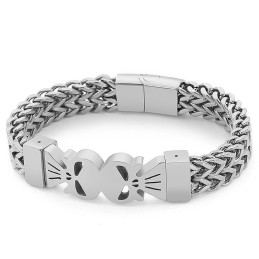 Pulsera Tejida De Titanio Con Doble Calavera Estilo Hip Hop Para Hombre