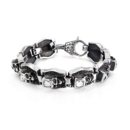 Pulsera De Titanio Con Calavera Y Huesos Cruzados