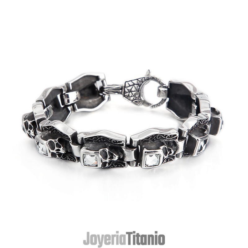 Pulsera De Titanio Con Calavera Y Huesos Cruzados