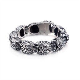 Pulsera De Titanio Con Calavera Y Huesos Cruzados