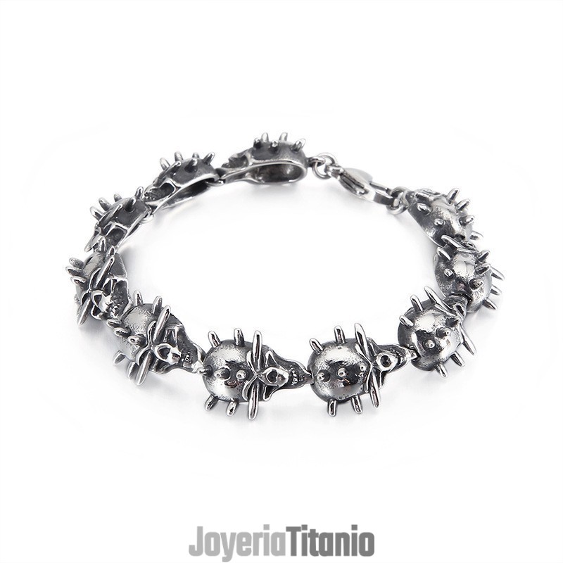 Pulsera De Titanio Para Hombre Con Calavera Circular Elegante Y Exagerada Pulsera De Titanio Para Hombre Con Calavera Circular Elegante Y Exagerada