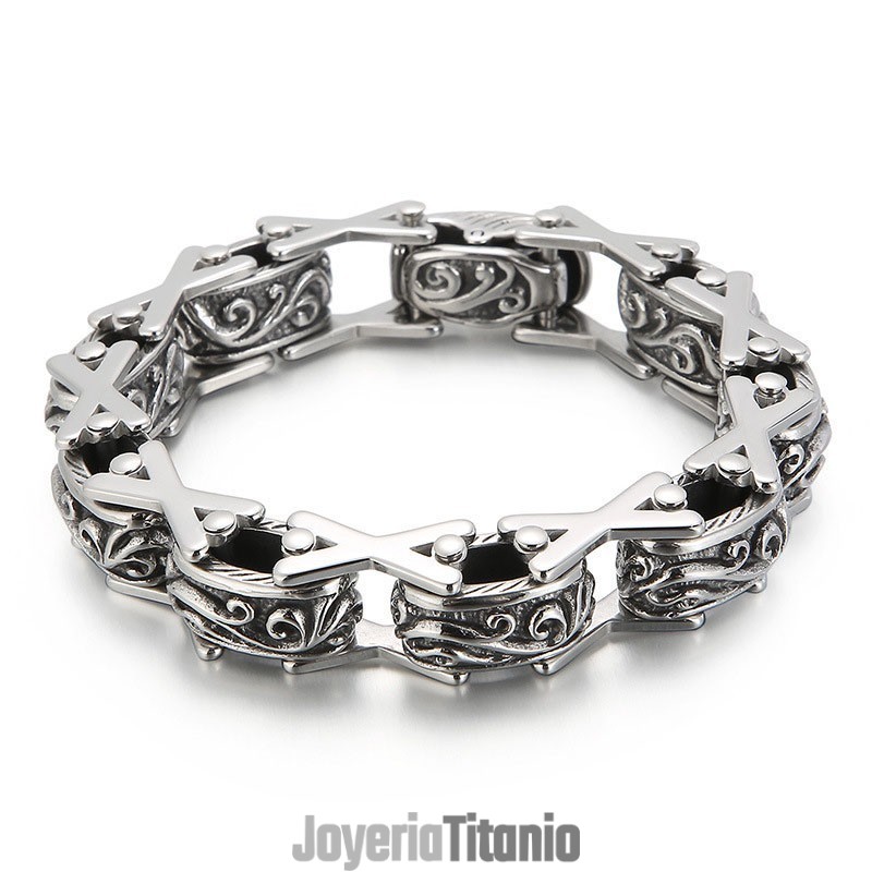 Pulsera De Titanio Hueca Con Diseño Floral En Forma De X Para Hombre Pulsera De Titanio Hueca Con Diseño Floral En Forma De X Para Hombre