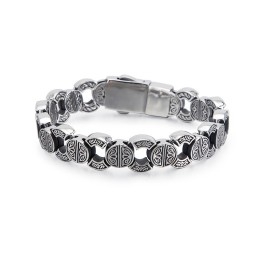 Pulsera De Titanio Para Hombre Con Calavera Y Huesos Cruzados