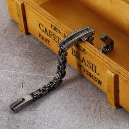 Pulsera De Titanio Con Cruz Curvada Para Hombre