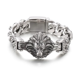 Pulsera De Titanio Con Diseño Floral De Cabeza De Lobo Para Hombre