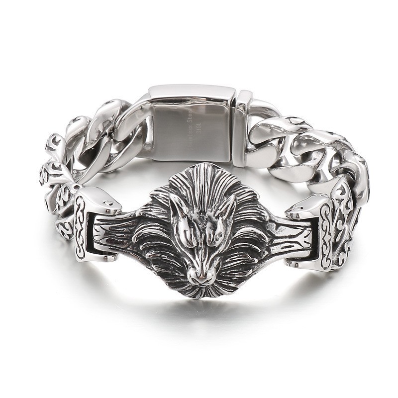 Pulsera De Titanio Con Diseño Floral De Cabeza De Lobo Para Hombre