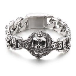 Pulsera De Titanio Con Calavera Y Flor Para Hombre