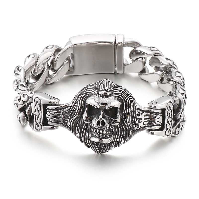 Pulsera De Titanio Con Calavera Y Flor Para Hombre Pulsera De Titanio Con Calavera Y Flor Para Hombre