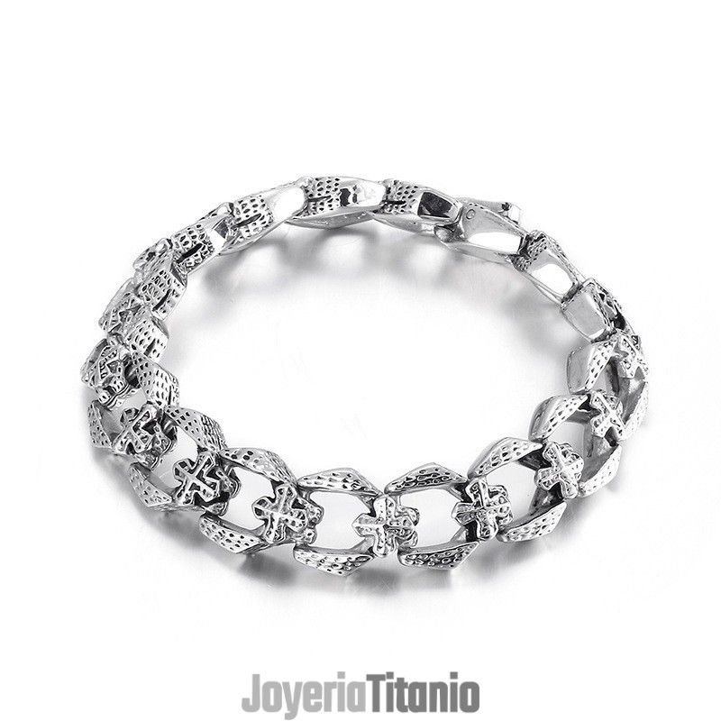 Pulsera De Titanio Con Flor Cruzada Para Hombre