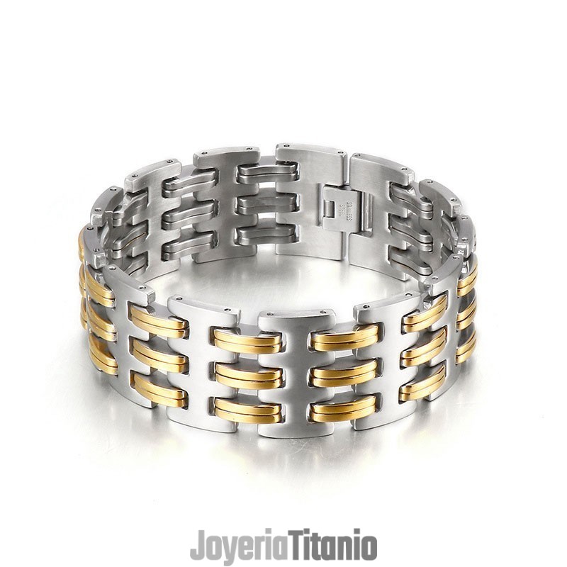 Pulsera De Titanio De Moda Para Hombre Con Entrelazado De Oro