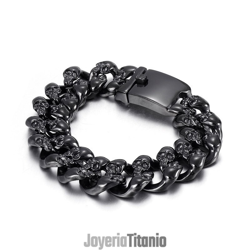 Pulsera De Titanio Con Calavera Doble Para Hombre