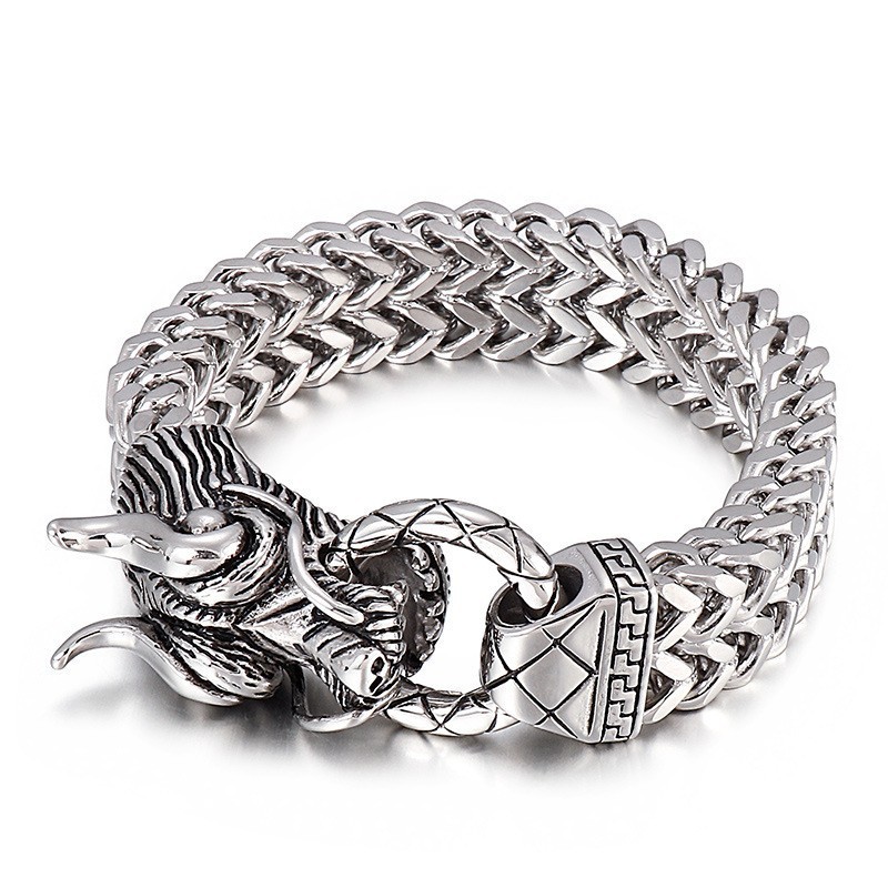 Nueva Y Genial Pulsera De Titanio Para Hombre Con Cabeza De Dragón