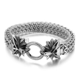 Pulsera Trenzada De Titanio Con Cabeza De Animal Doble Para Hombre