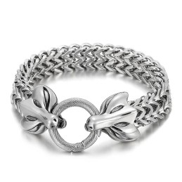 Pulsera De Titanio Trenzada Con Cabeza De Animal Doble Para Hombre