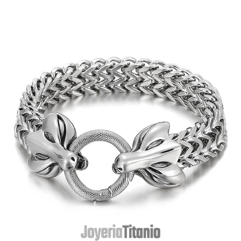 Pulsera De Titanio Trenzada Con Cabeza De Animal Doble Para Hombre Pulsera De Titanio Trenzada Con Cabeza De Animal Doble Para Hombre