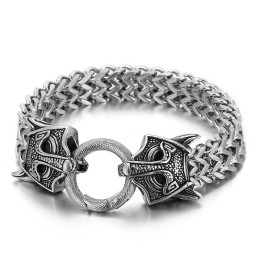Pulsera De Titanio Trenzada Con Cabeza De Animal Doble Para Hombre
