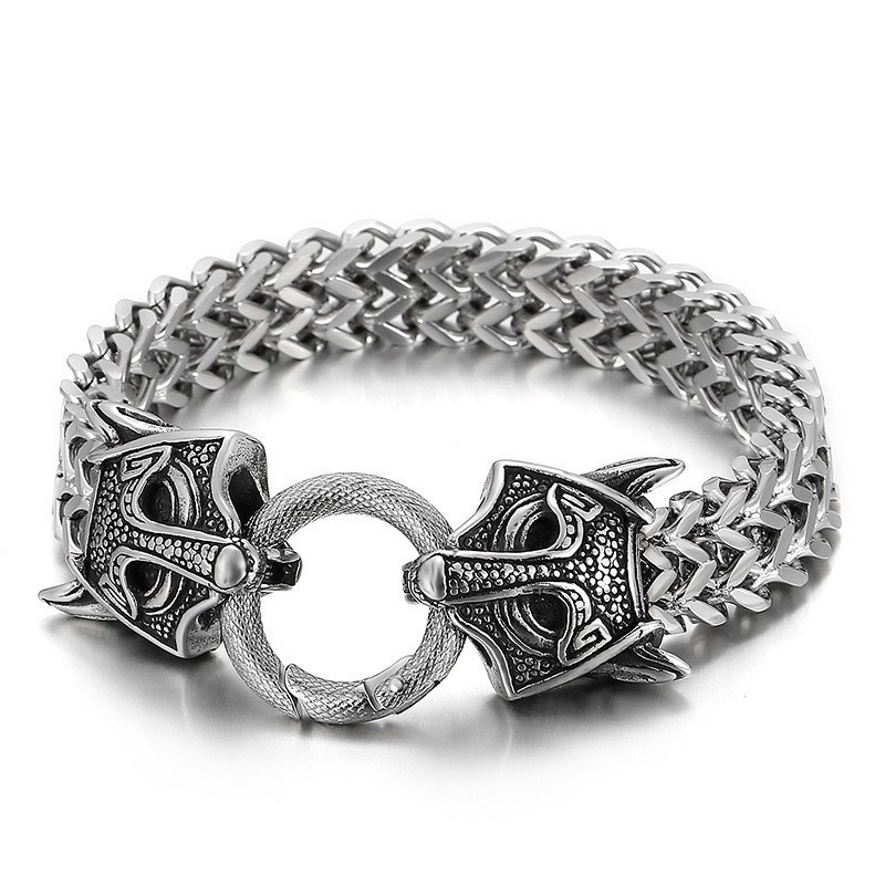Pulsera De Titanio Trenzada Con Cabeza De Animal Doble Para Hombre Pulsera De Titanio Trenzada Con Cabeza De Animal Doble Para Hombre