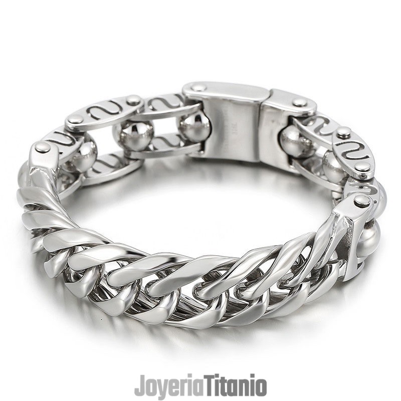 Pulsera De Titanio Para Hombre Con Cuentas Redondas De Estilo Chic