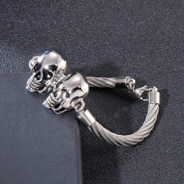 Pulsera De Titanio Con Doble Calavera De Acero Para Hombre