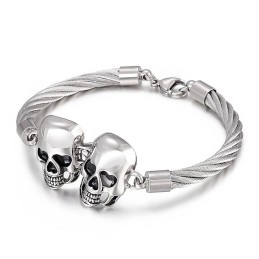 Pulsera De Titanio Con Doble Calavera De Acero Para Hombre
