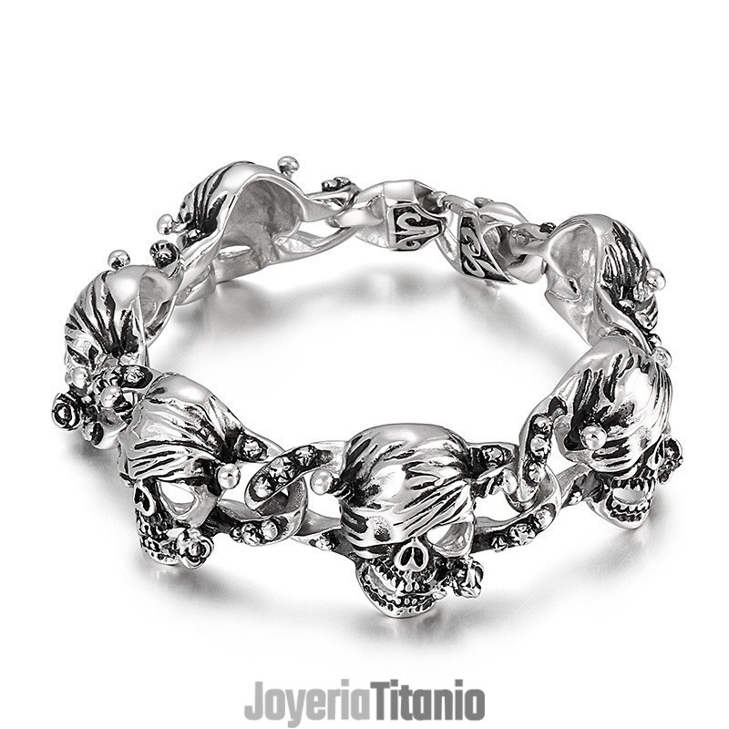 Pulsera De Titanio Con Calavera Ennegrecida Para Hombre