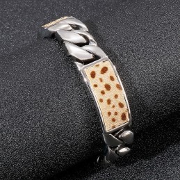 Pulsera De Titanio Con Botones Y Estampado De Leopardo Y Flores Para Hombre De Tide