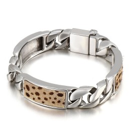 Pulsera De Titanio Con Botones Y Estampado De Leopardo Y Flores Para Hombre De Tide