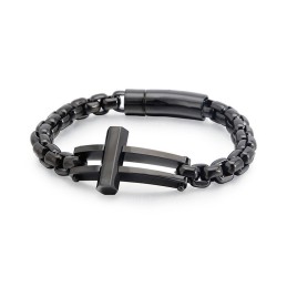 Pulsera De Cadena De Titanio Negra Con Crucifijo Cuadrado